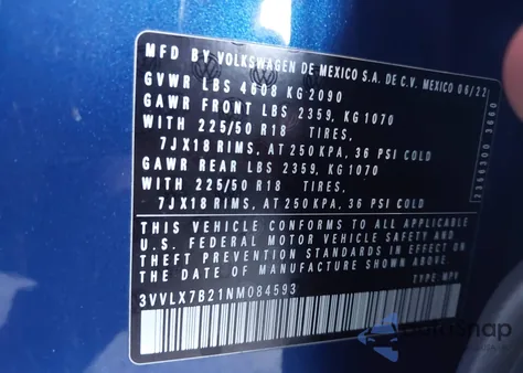 2022 Volkswagen Taos Se Iq Drive/Sel from USA, damaged, VIN 3VVLX7B21NM084593